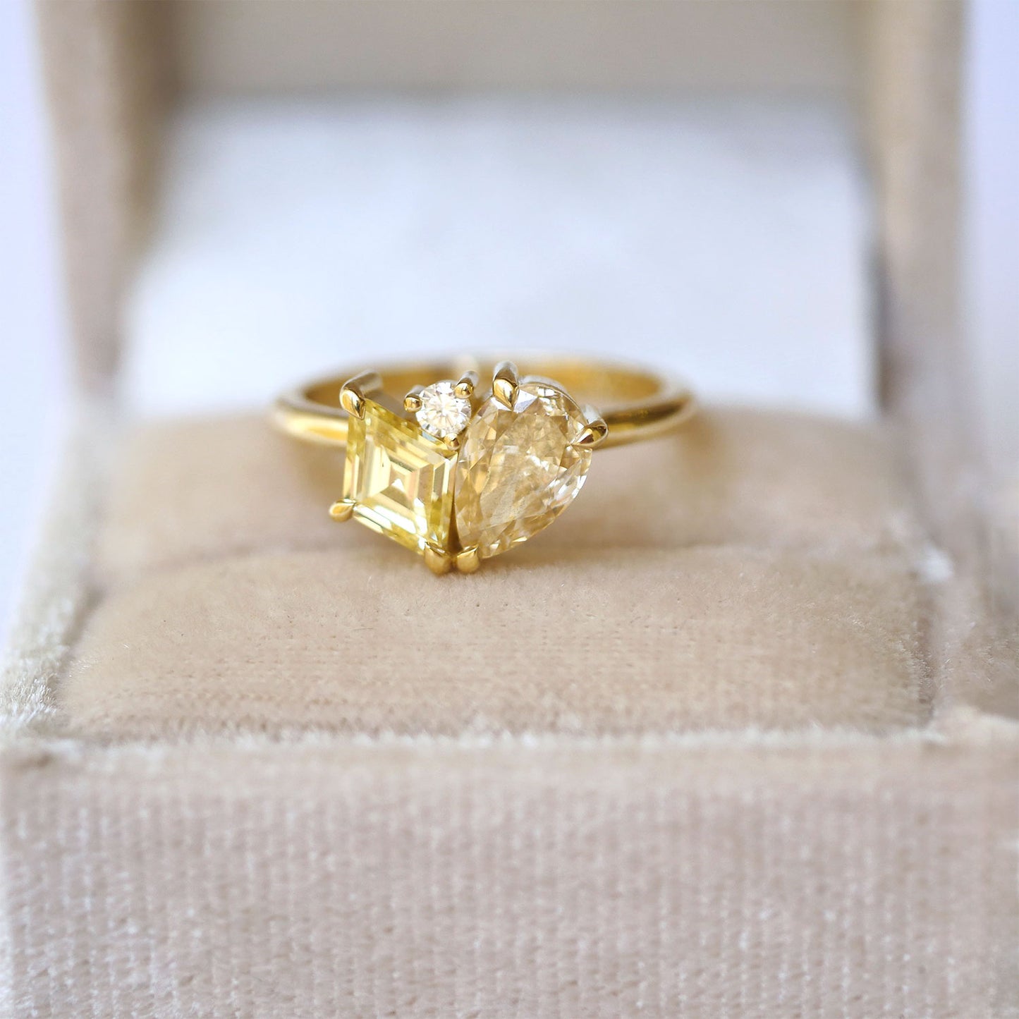 Yellow Lozenge Cluster Toi et Moi Diamond Ring