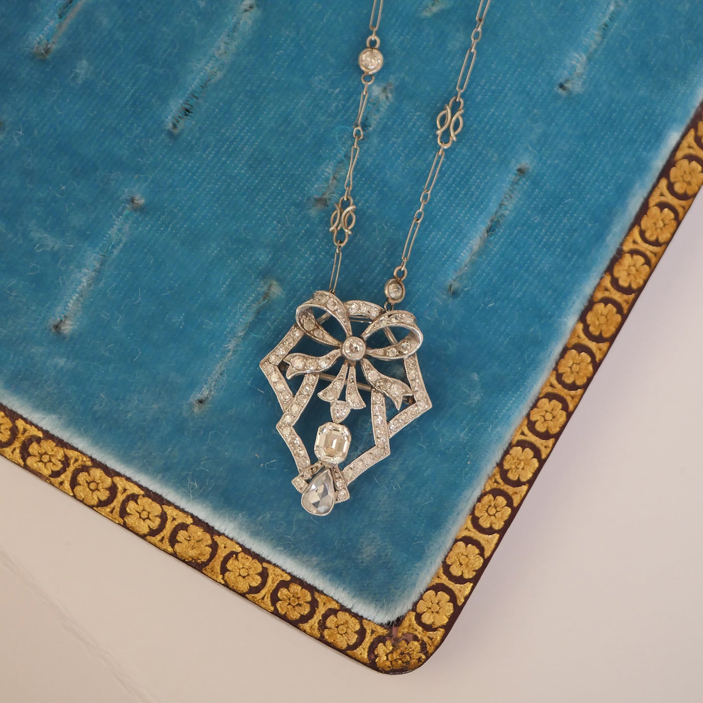 Antique Diamond Bow Pendant Necklace