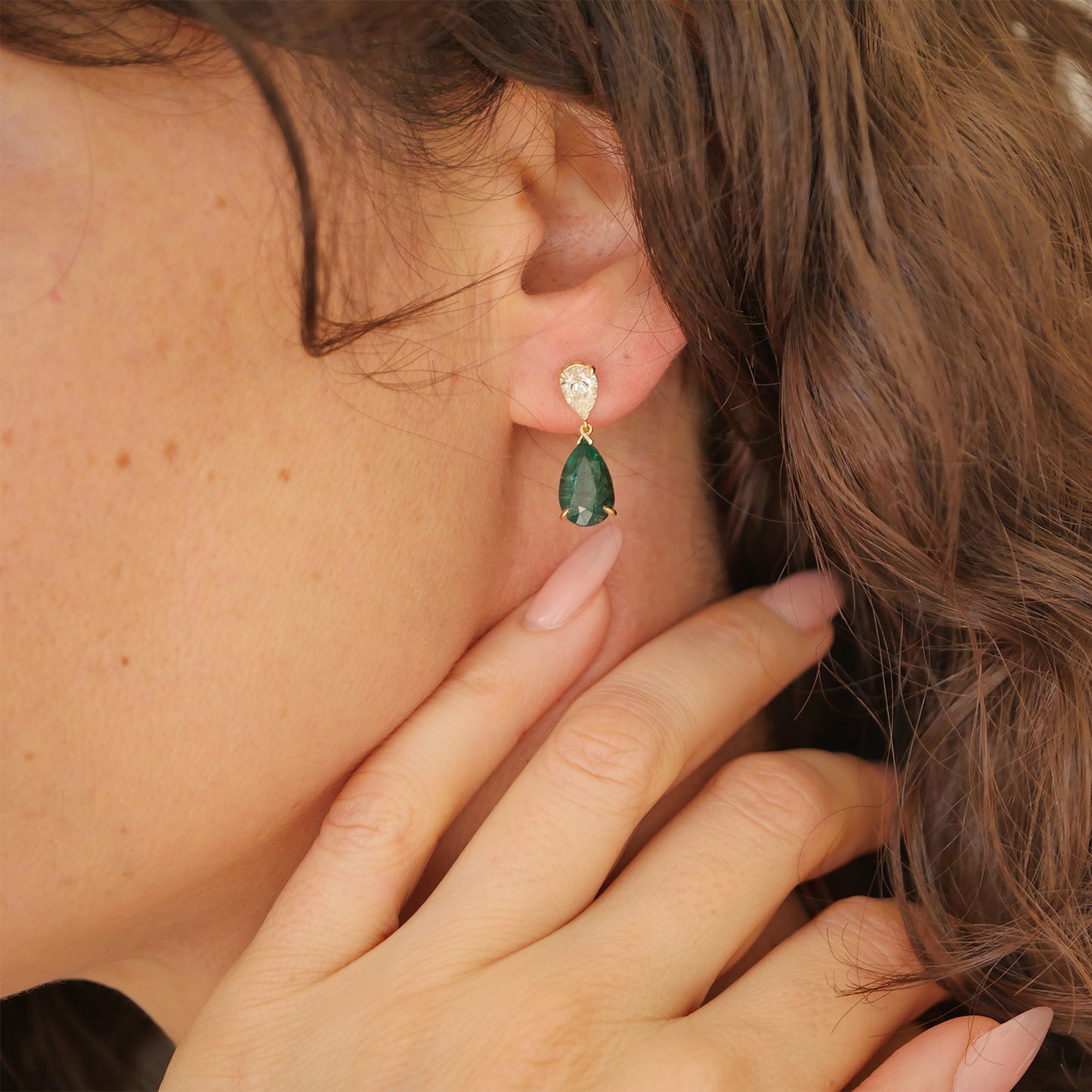 Vintage Diamond Emerald Drop Earrings