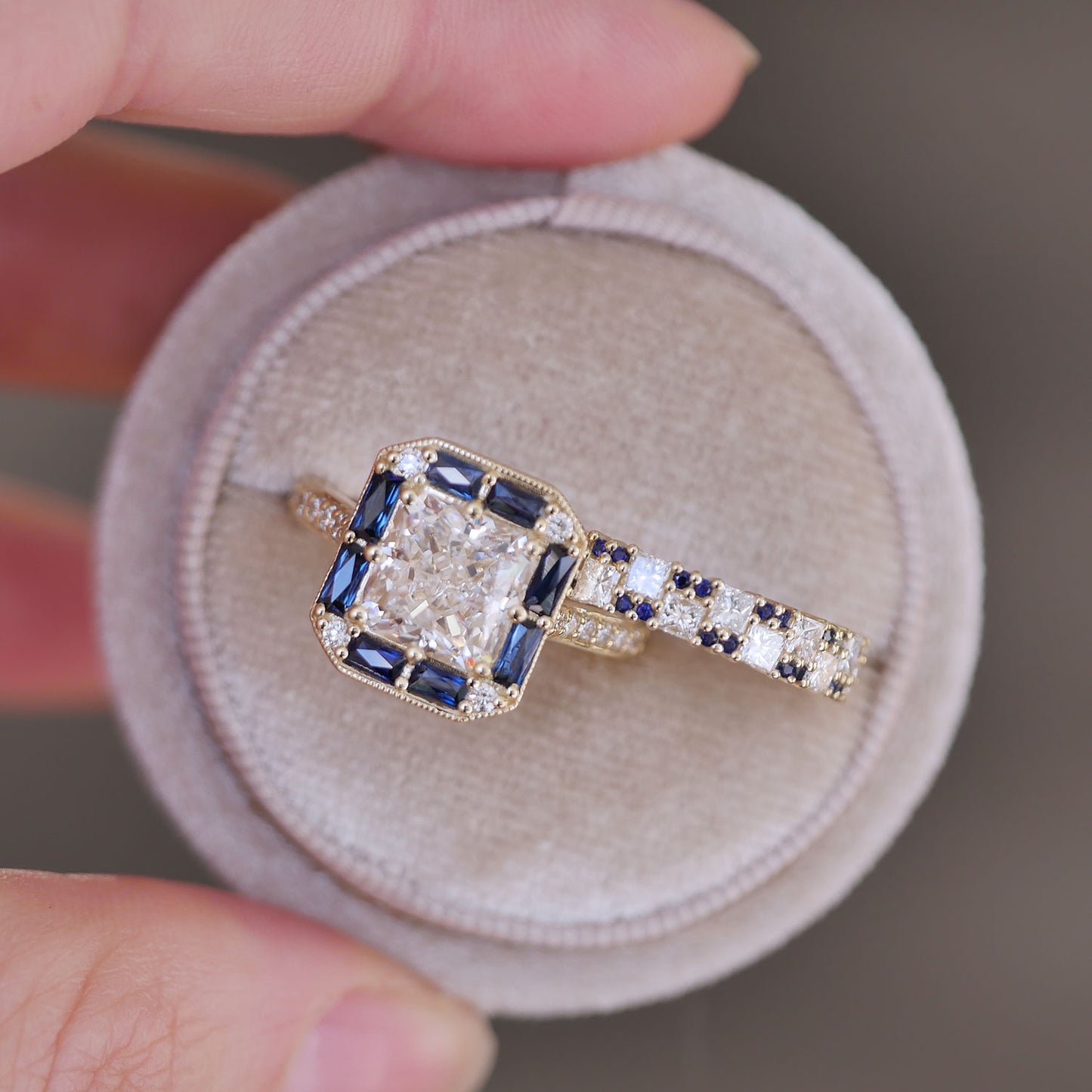 Custom Radiant Cut Asscher, Pave and Deco Brick Stacking Set