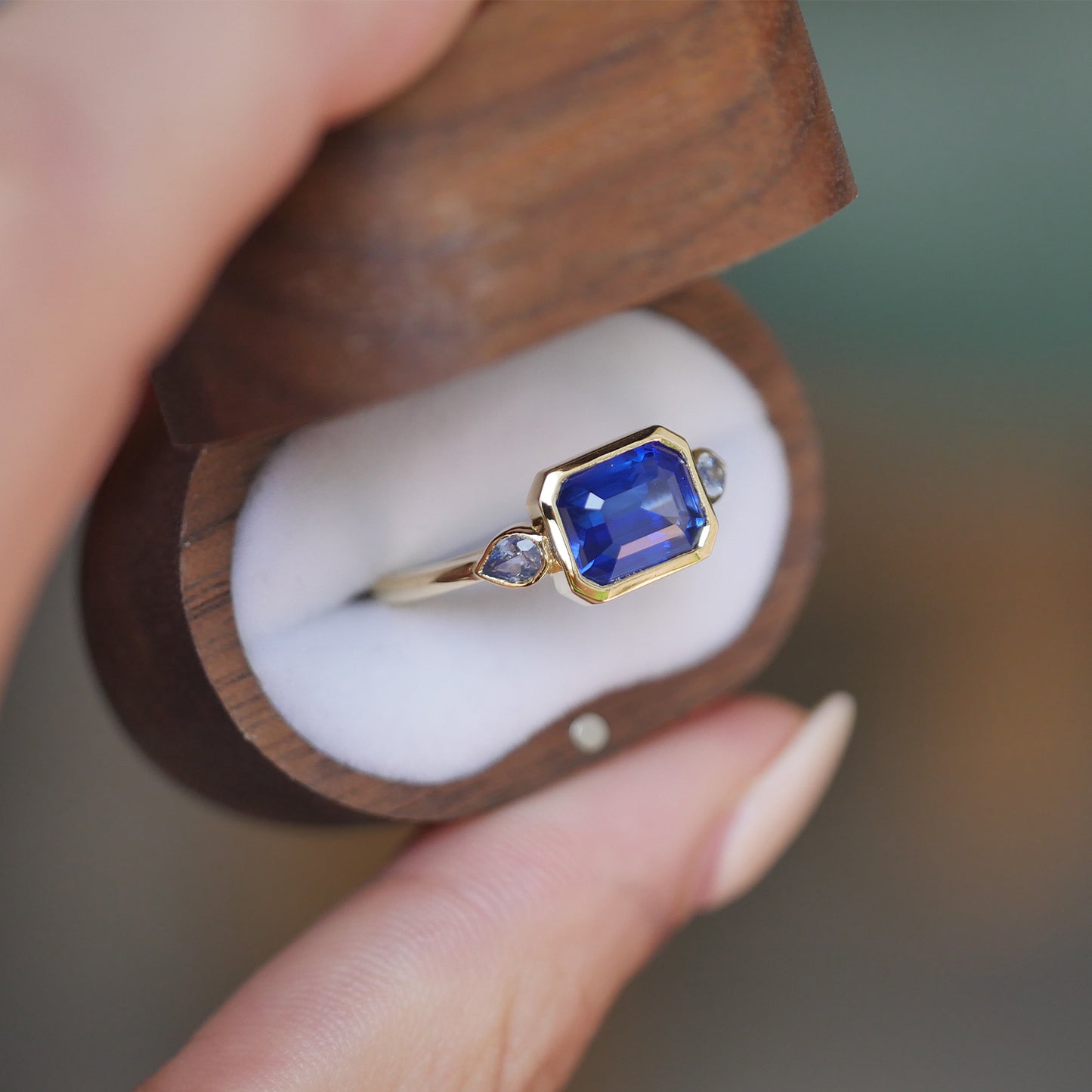 Custom East West Sapphire and Pear Trio Ring