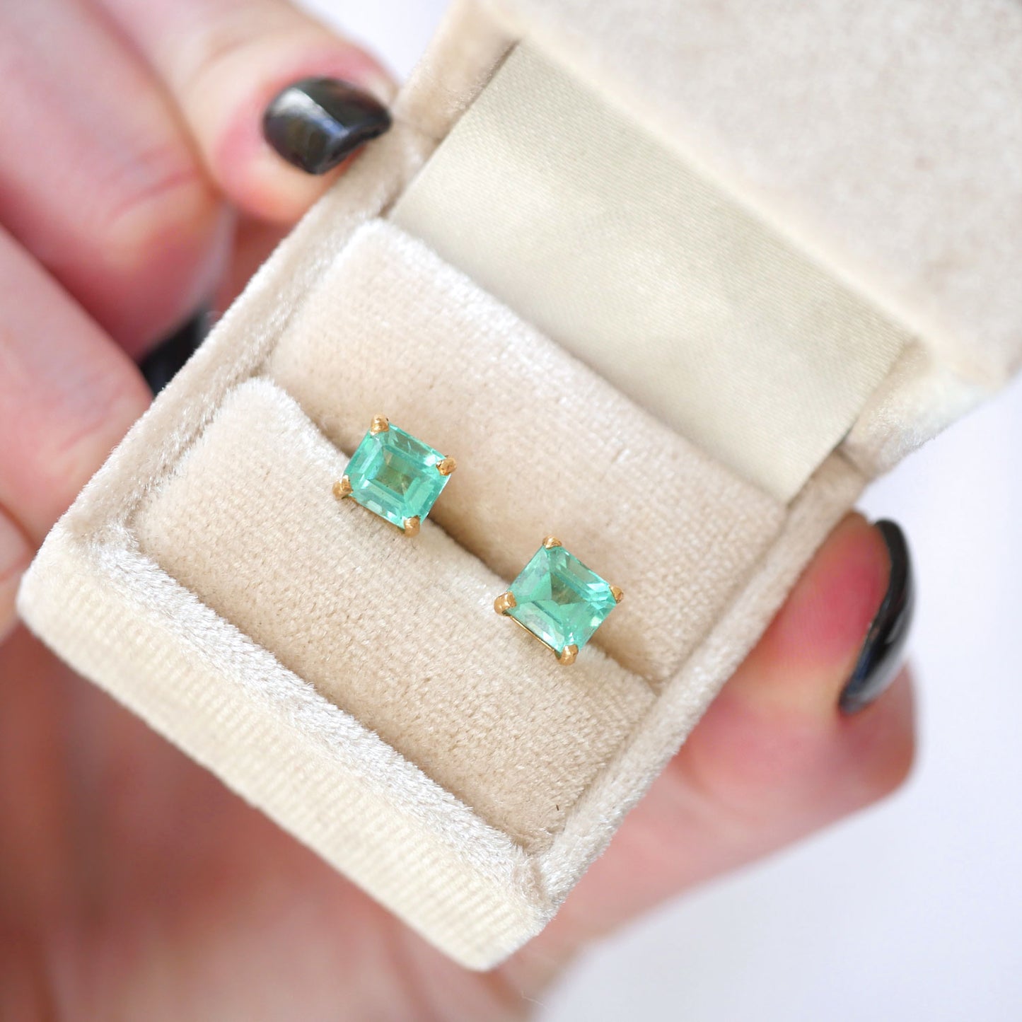 Asscher Cut Apatite Stud Earrings