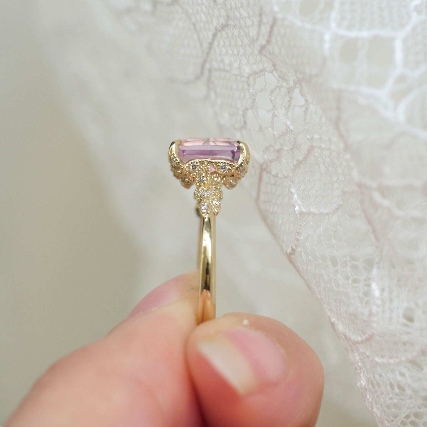 Radiant Pink Sapphire Wild Vine Diamond Ring