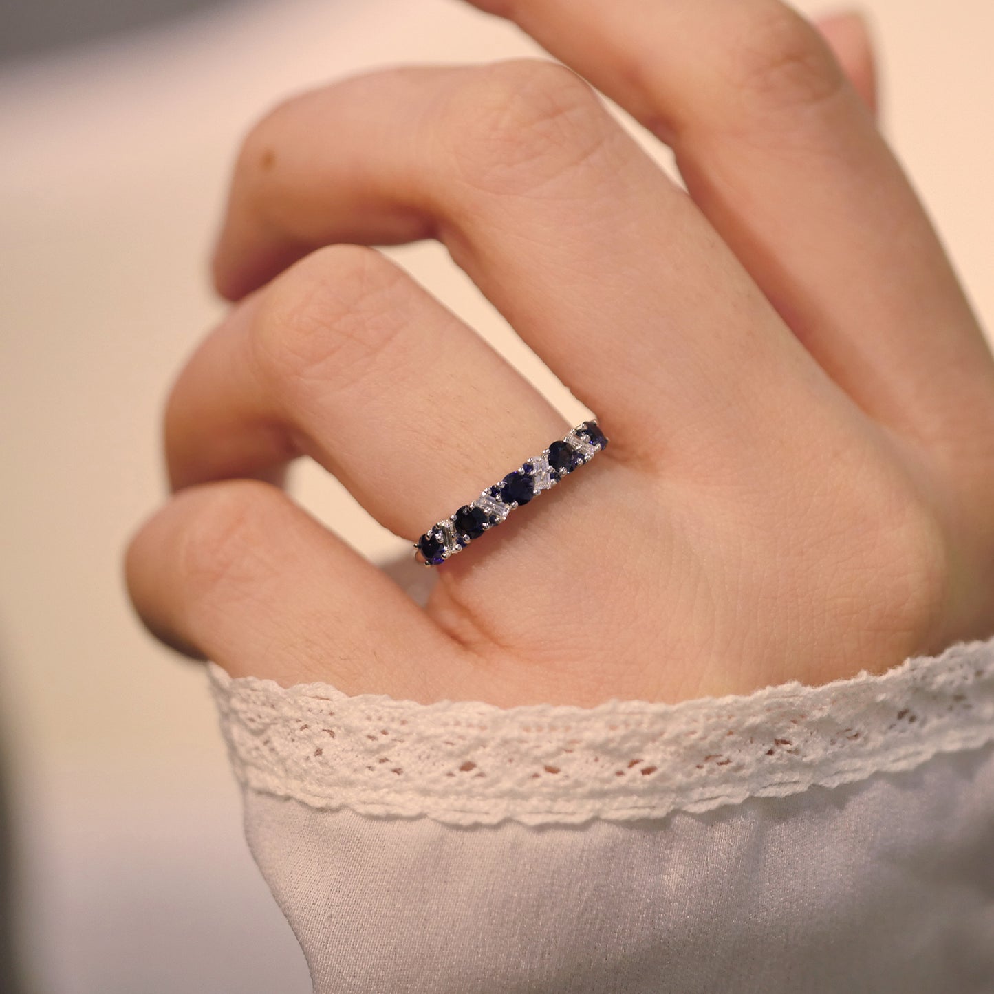 Custom Blue Sapphire and Diamond Confetti Band