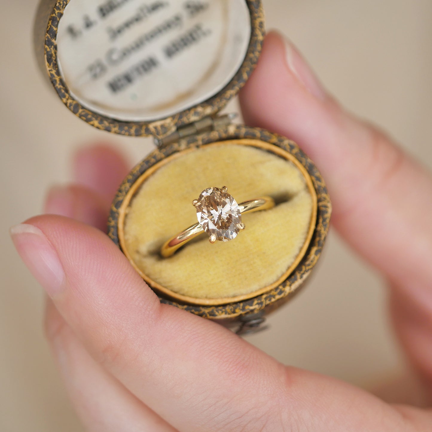 Custom Oval Champagne Solitaire Ring