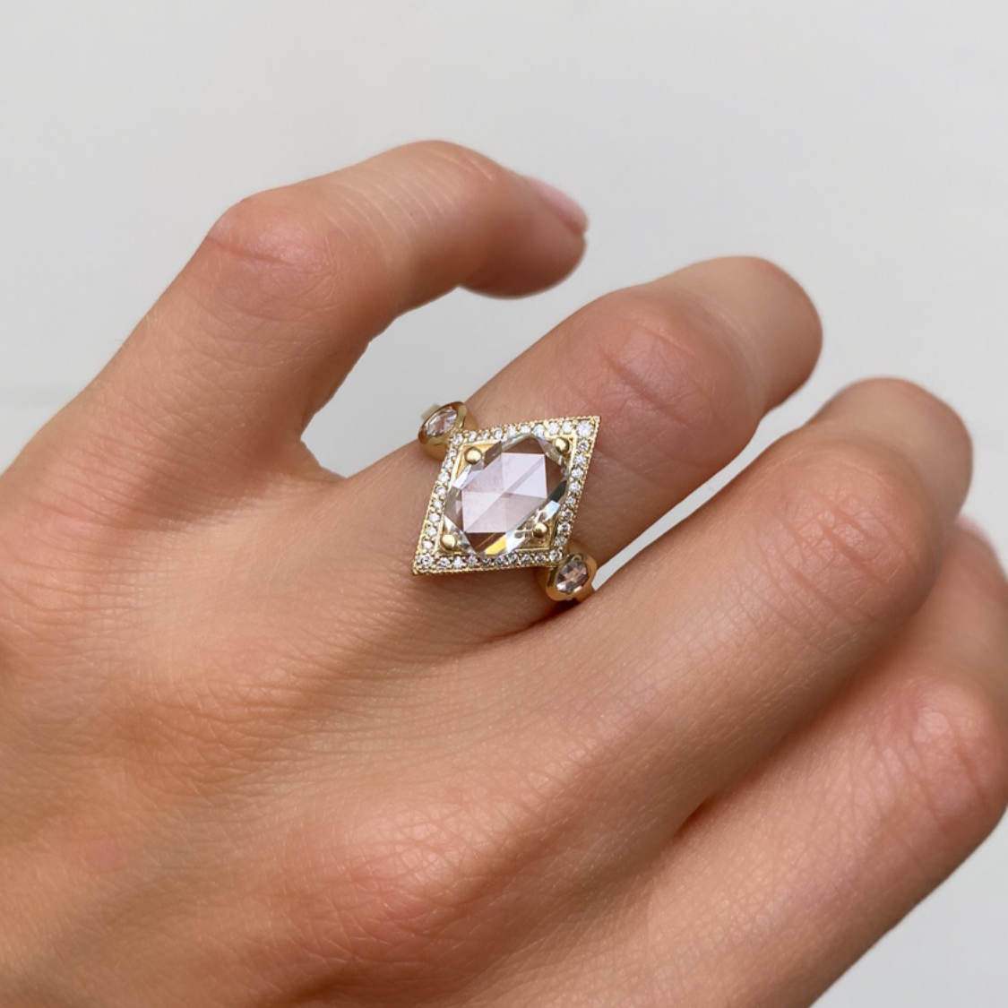 Custom 2.14 Carat Rose Cut Oval Diamond Shape Mosaic Ring