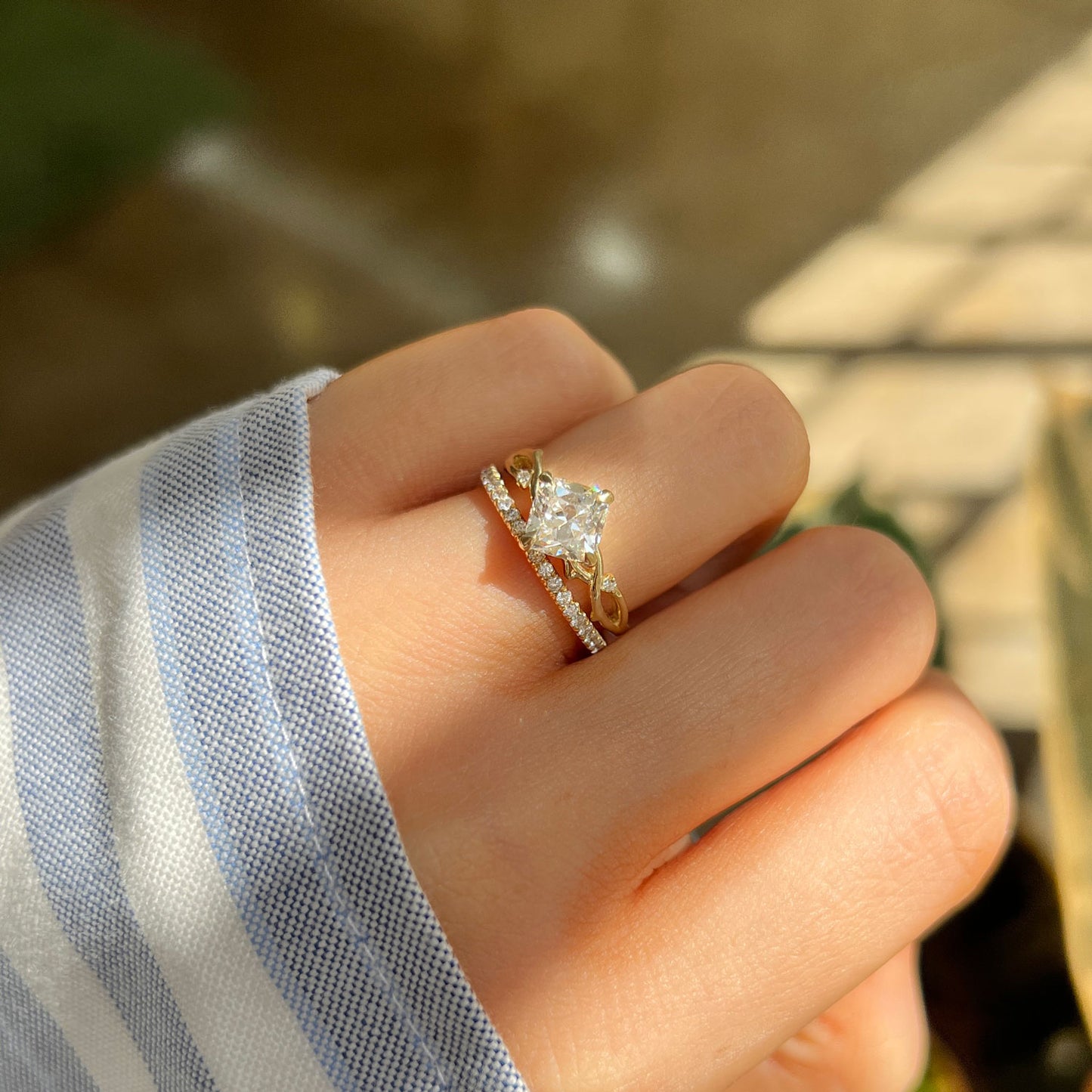 Custom Antique Cushion Vine Ring