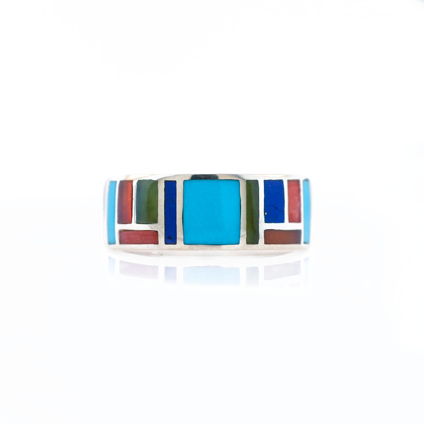 Custom Turquoise & Stone Inlay Couples Wedding Ring Set