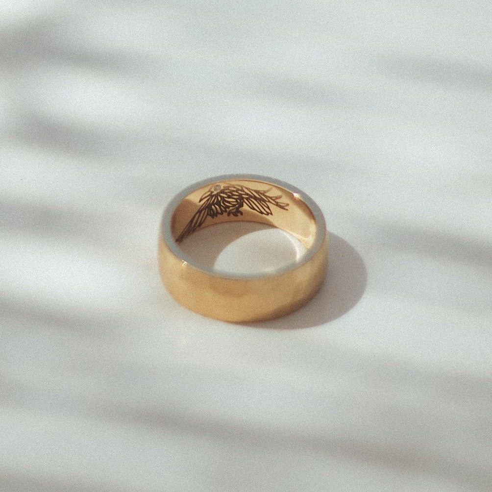 Custom Hammered Satin Wedding Ring with Surprise Engraving