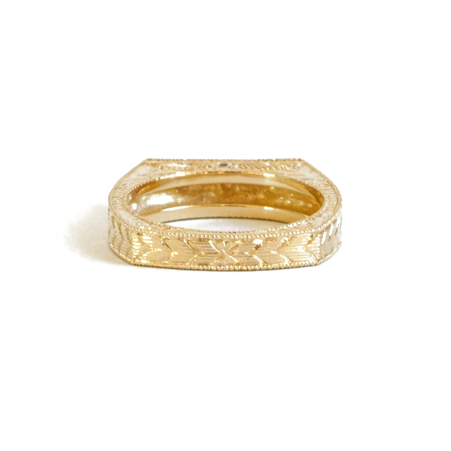 Custom Art Deco Men's Eagle Engraved Gold Ring