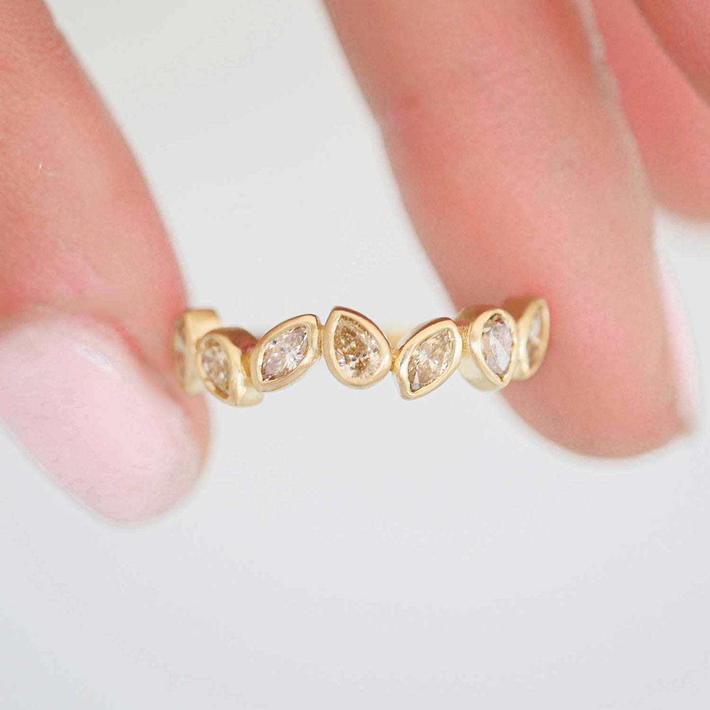 Custom Falling Leaves Champagne Diamond Bezel Ring