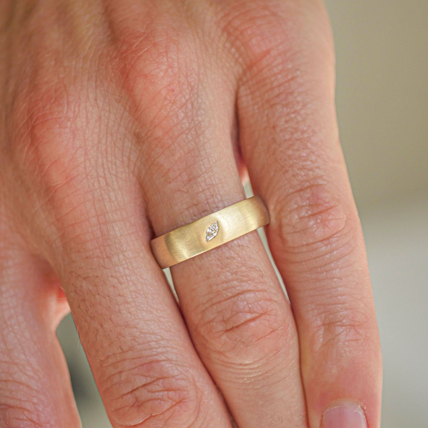 Custom 6mm Satin Finish Marquise Diamond Men's Ring