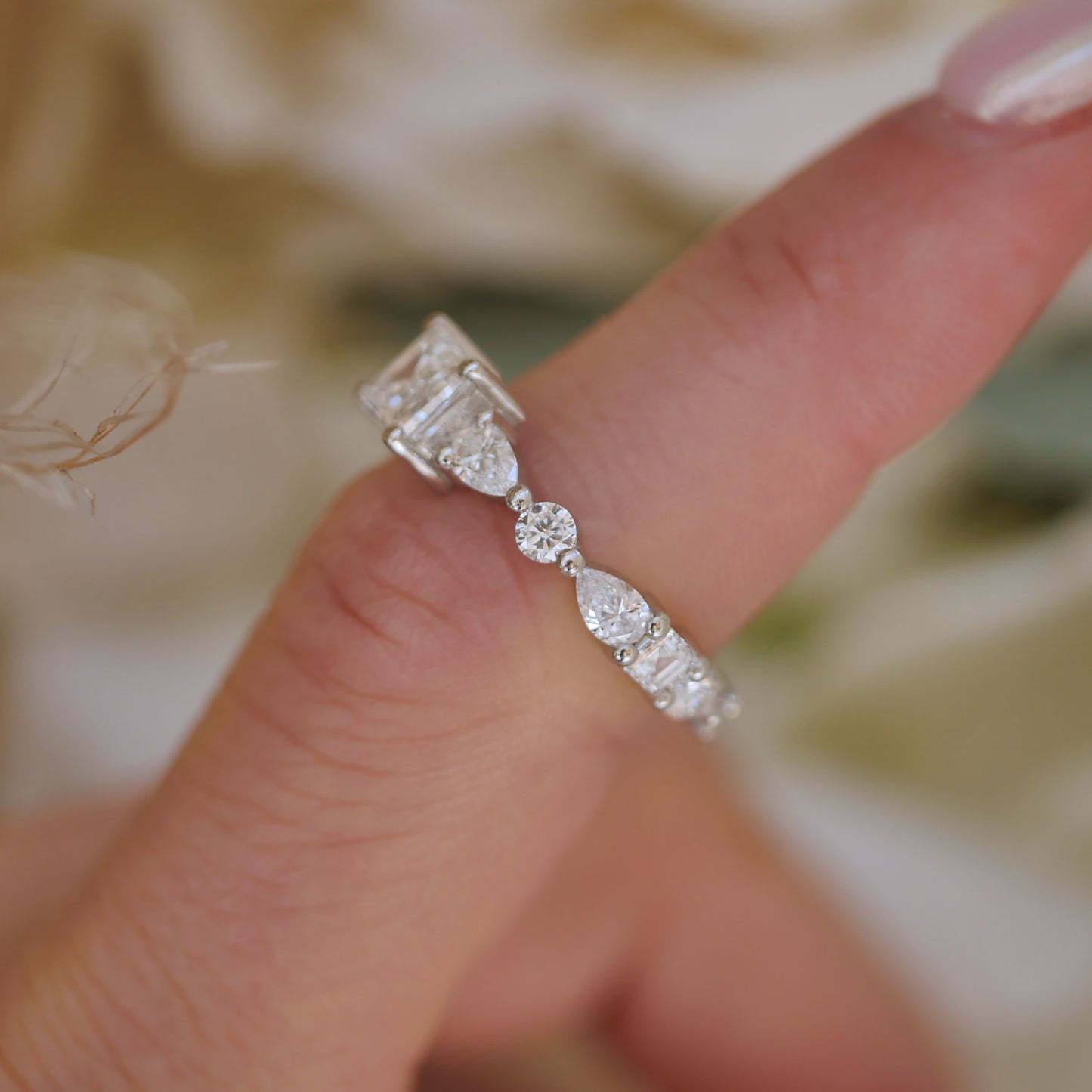Custom 1.00 Carat East West Emerald Cut Mosaic Diamond Ring