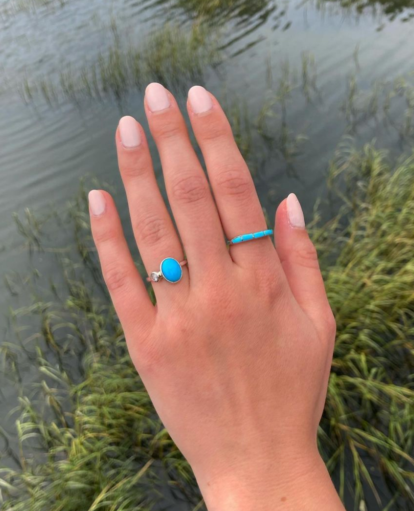 Custom Oval Turquoise & Rose Cut Diamond Engagement Ring
