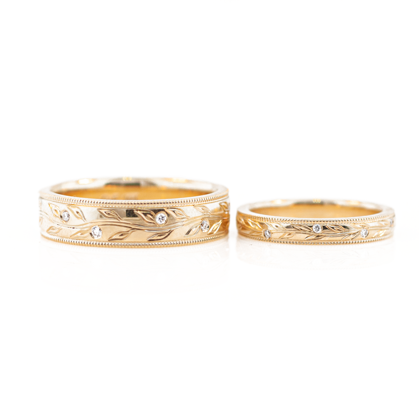 Custom Diamond Olive Branch Couples Wedding Ring Set