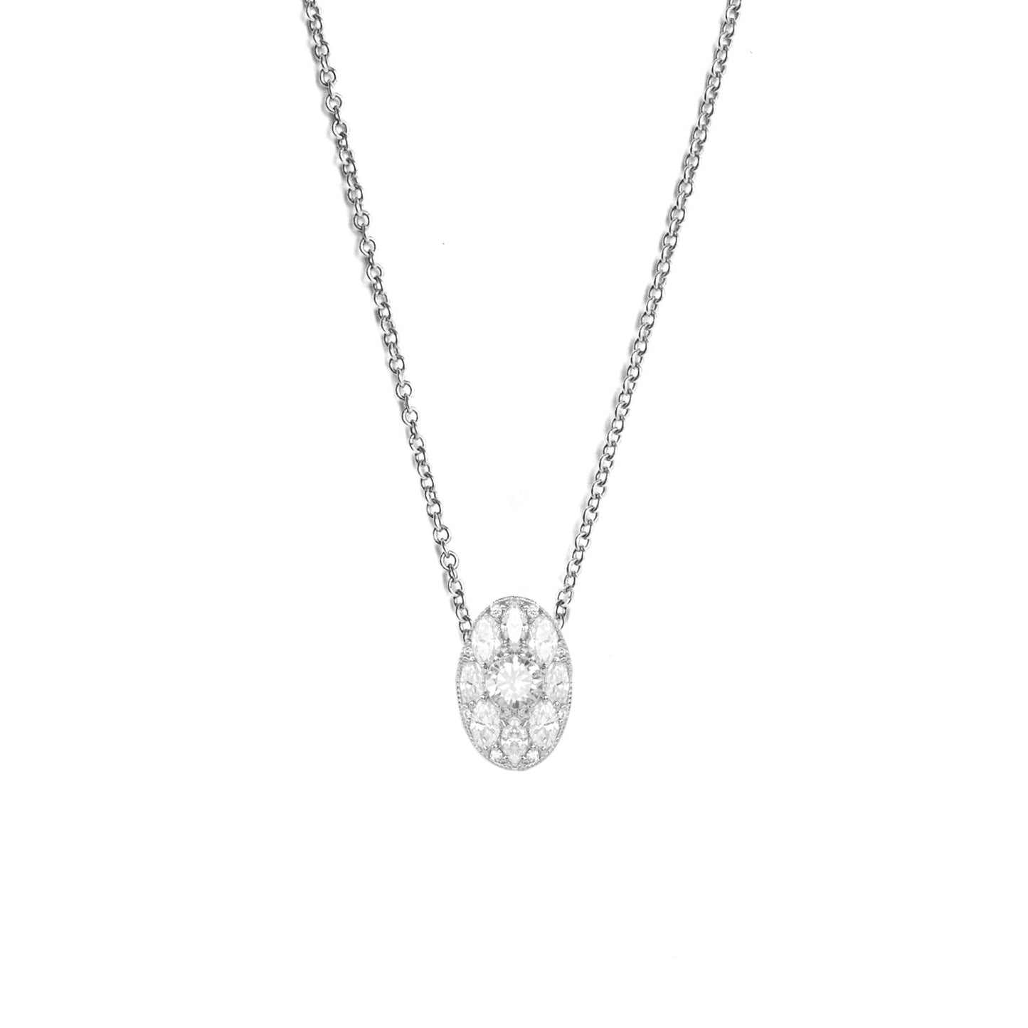 Oval Shape Feather Brilliant Cut Diamond Mosaic Pendant