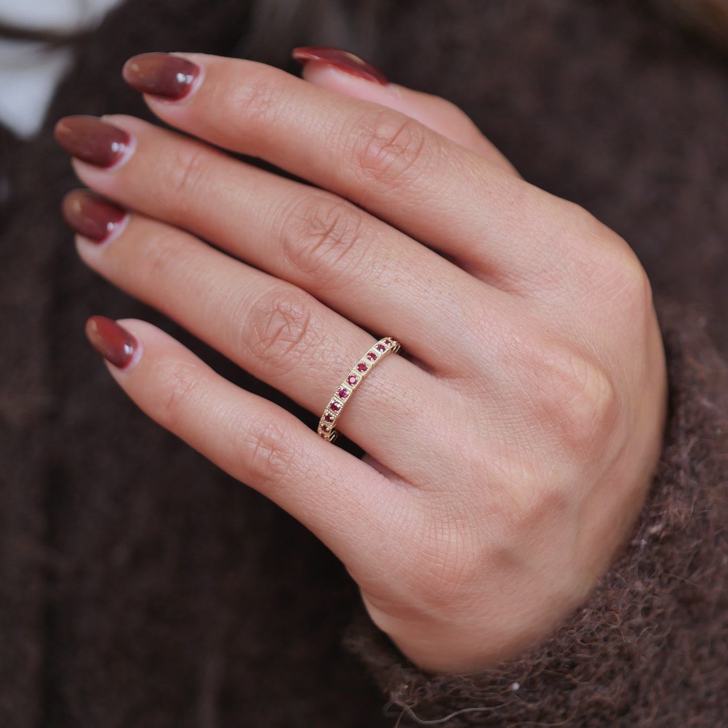 2mm Notched Deco Ruby Eternity Ring