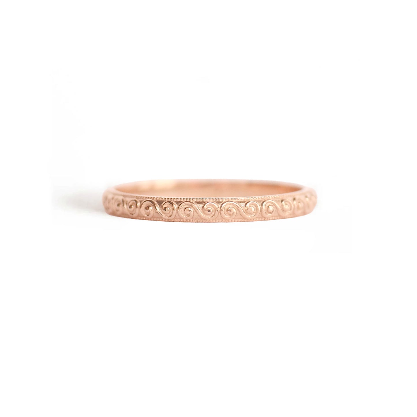 14k rose gold spiral wind wedding stacking band