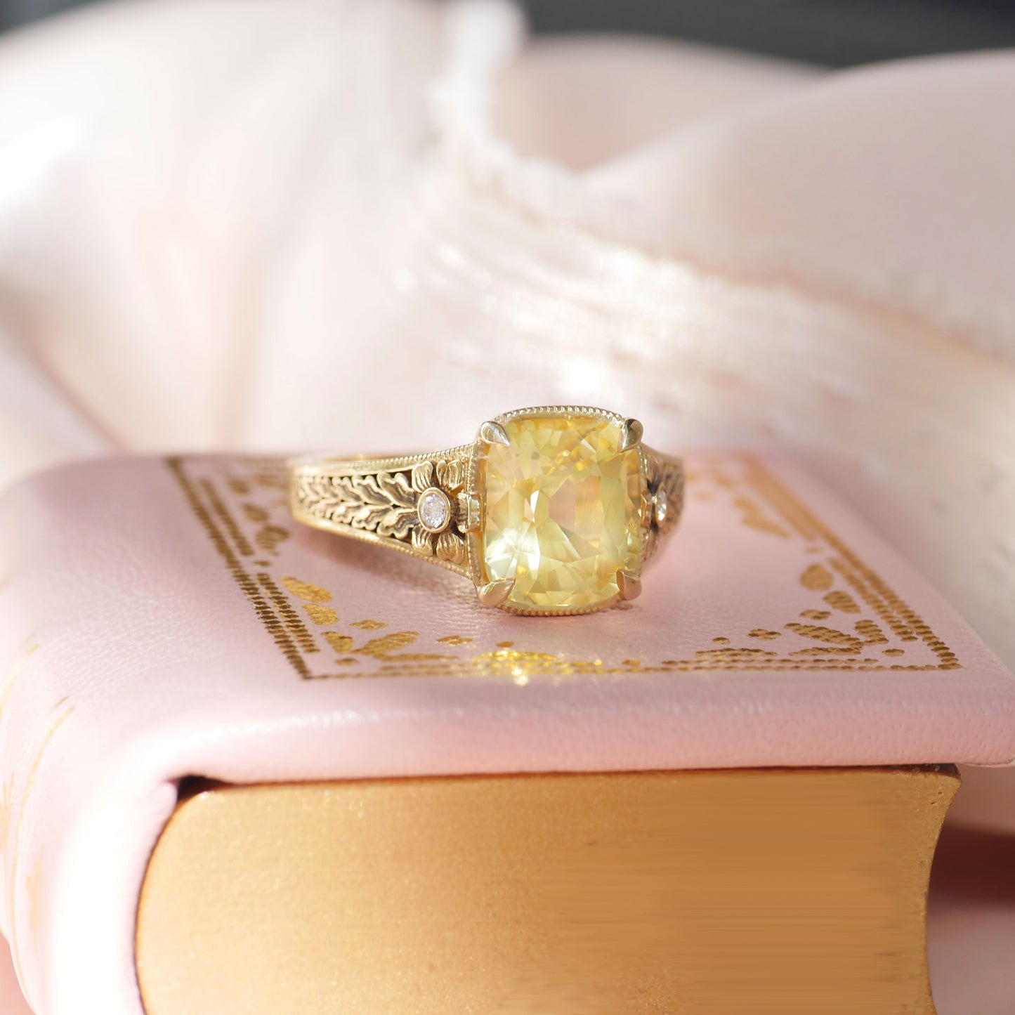 Nightbloom Antique Cushion Cut Yellow Sapphire Ring