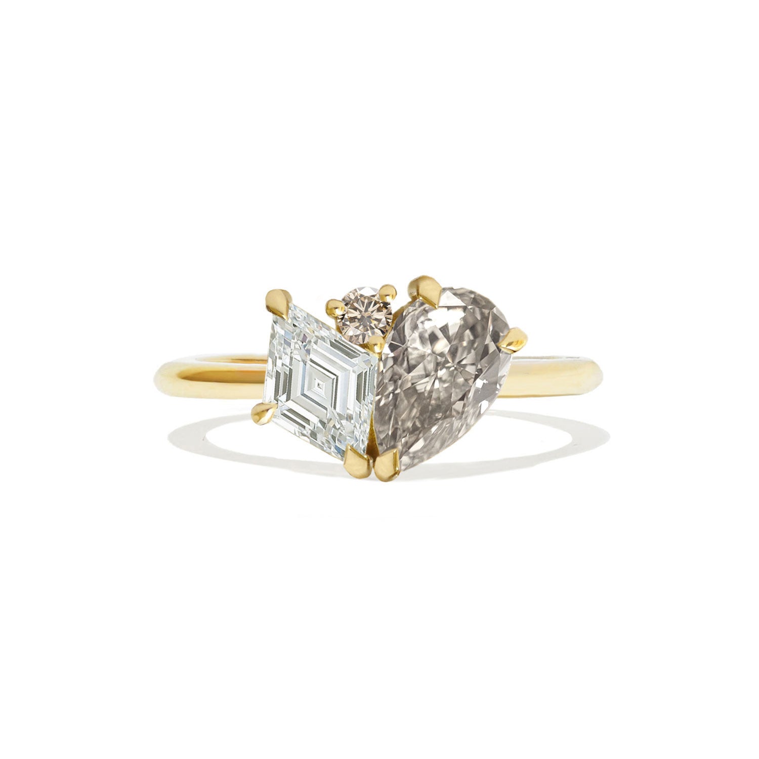 Lozenge & Grey Pear Diamond Toi et Moi Diamond Ring