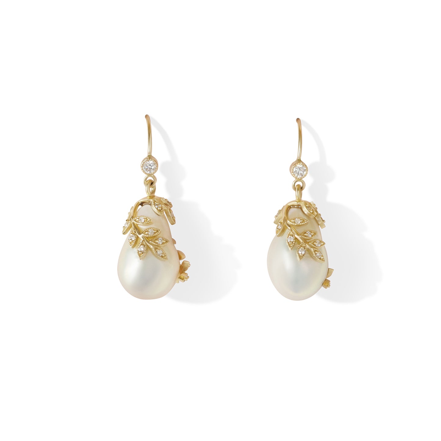 Pearl and Diamond Vine Drop Earrings