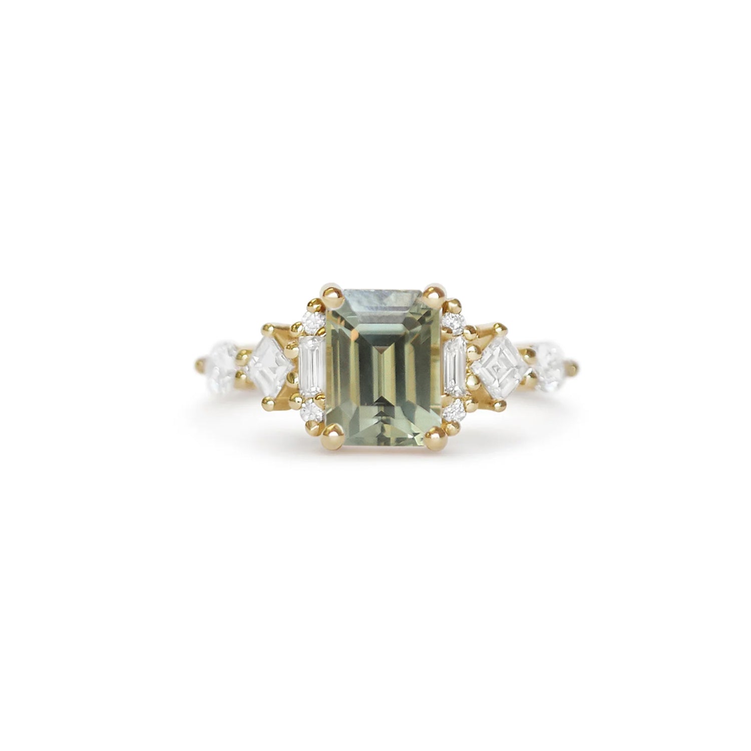 Custom Sapphire Nouveau Diamond Mosaic Ring