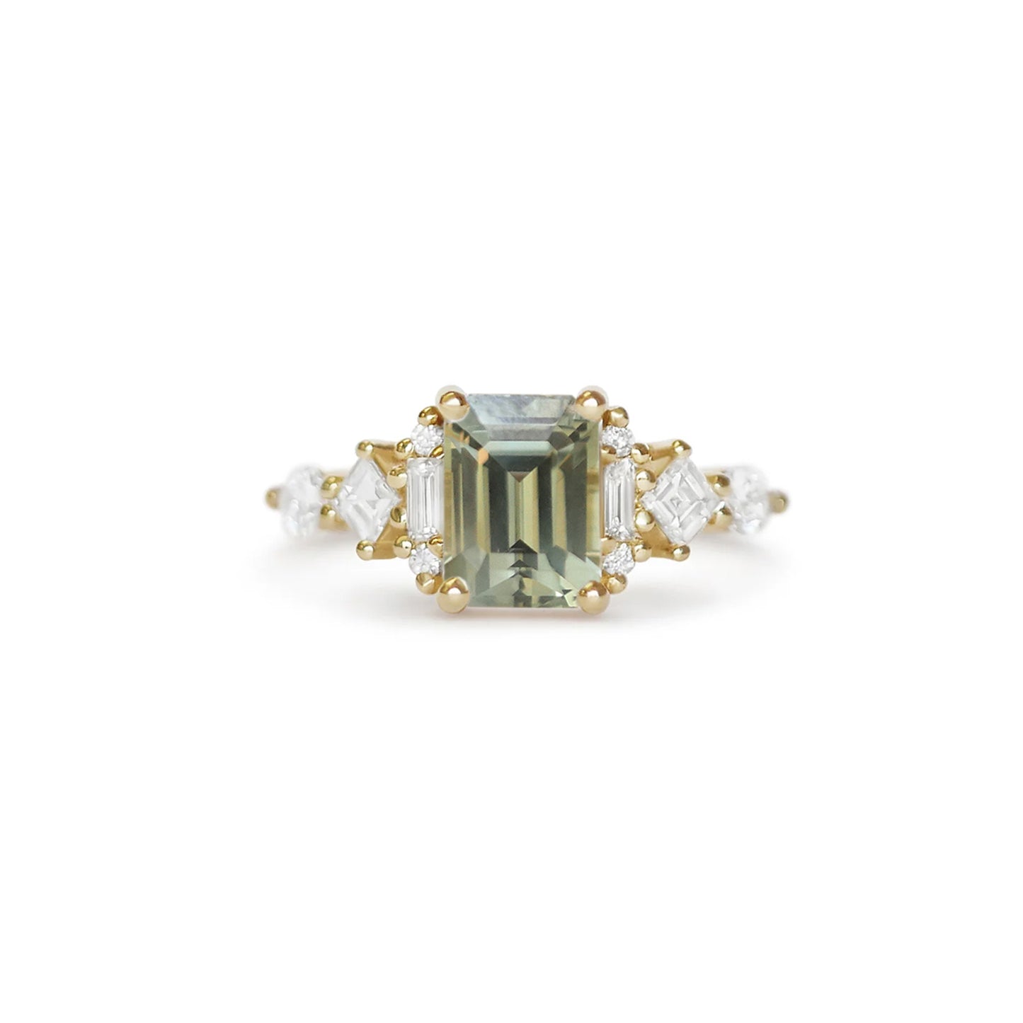 Custom Sapphire Nouveau Diamond Mosaic Ring