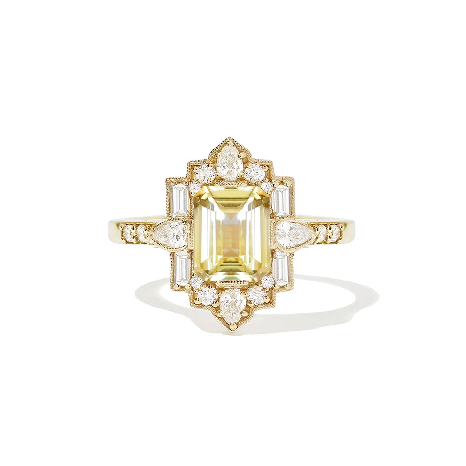 Yellow Sapphire Deco Emerald & Pear Diamond Mosaic Ring
