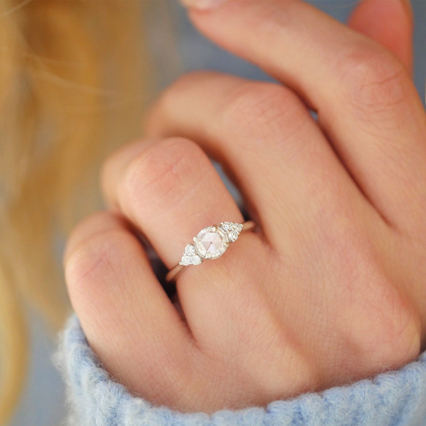 Round Rose Cut Diamond Trio Ring