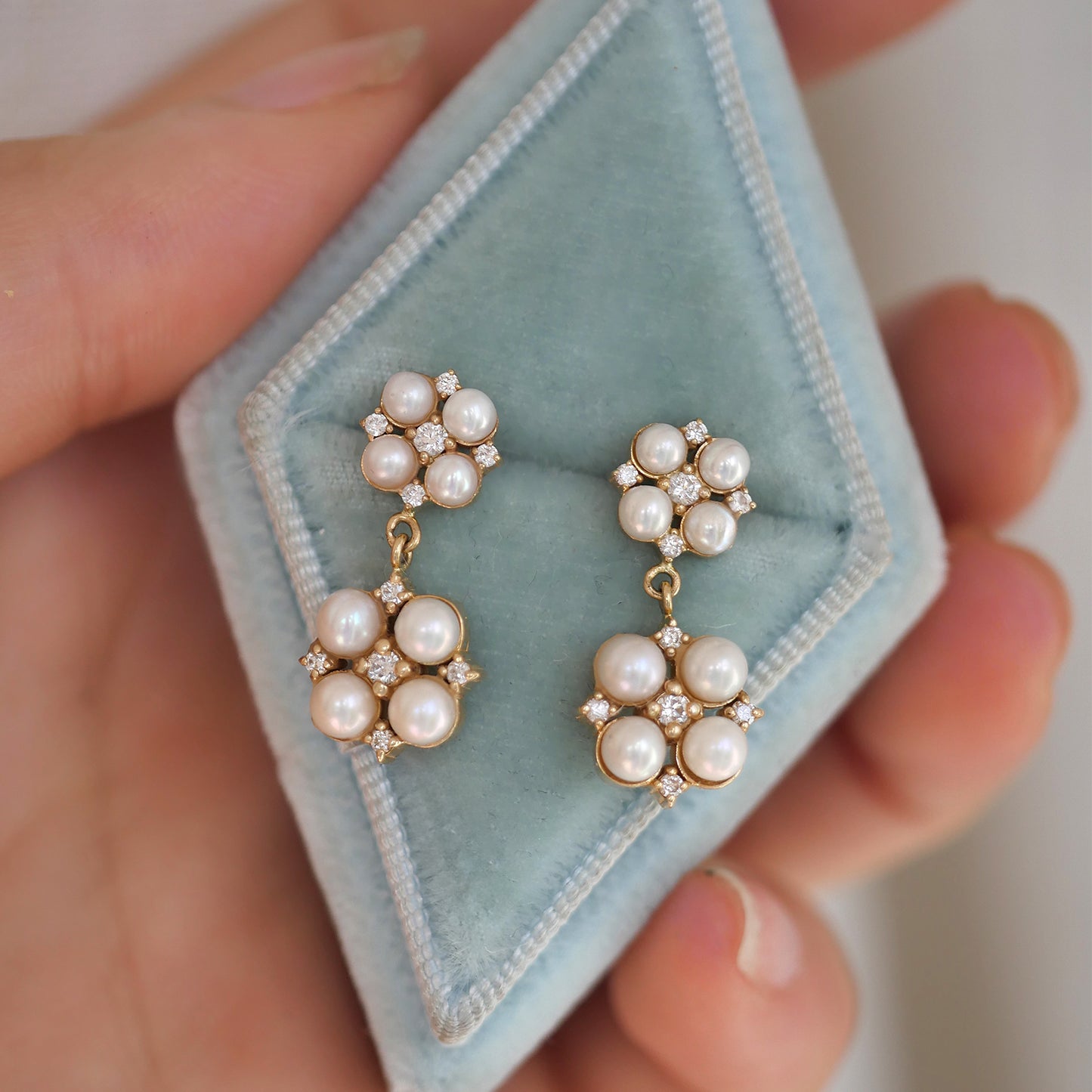 Deco Pearl & Diamond Drop Earrings