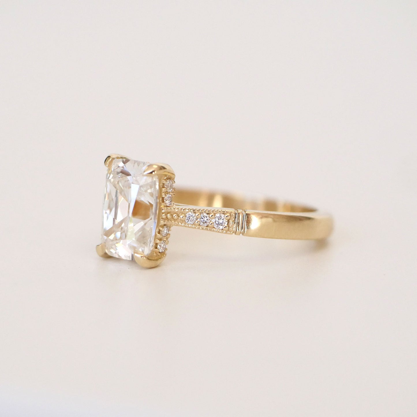 Custom Elongated Antique Cushion Lab Engagement Ring