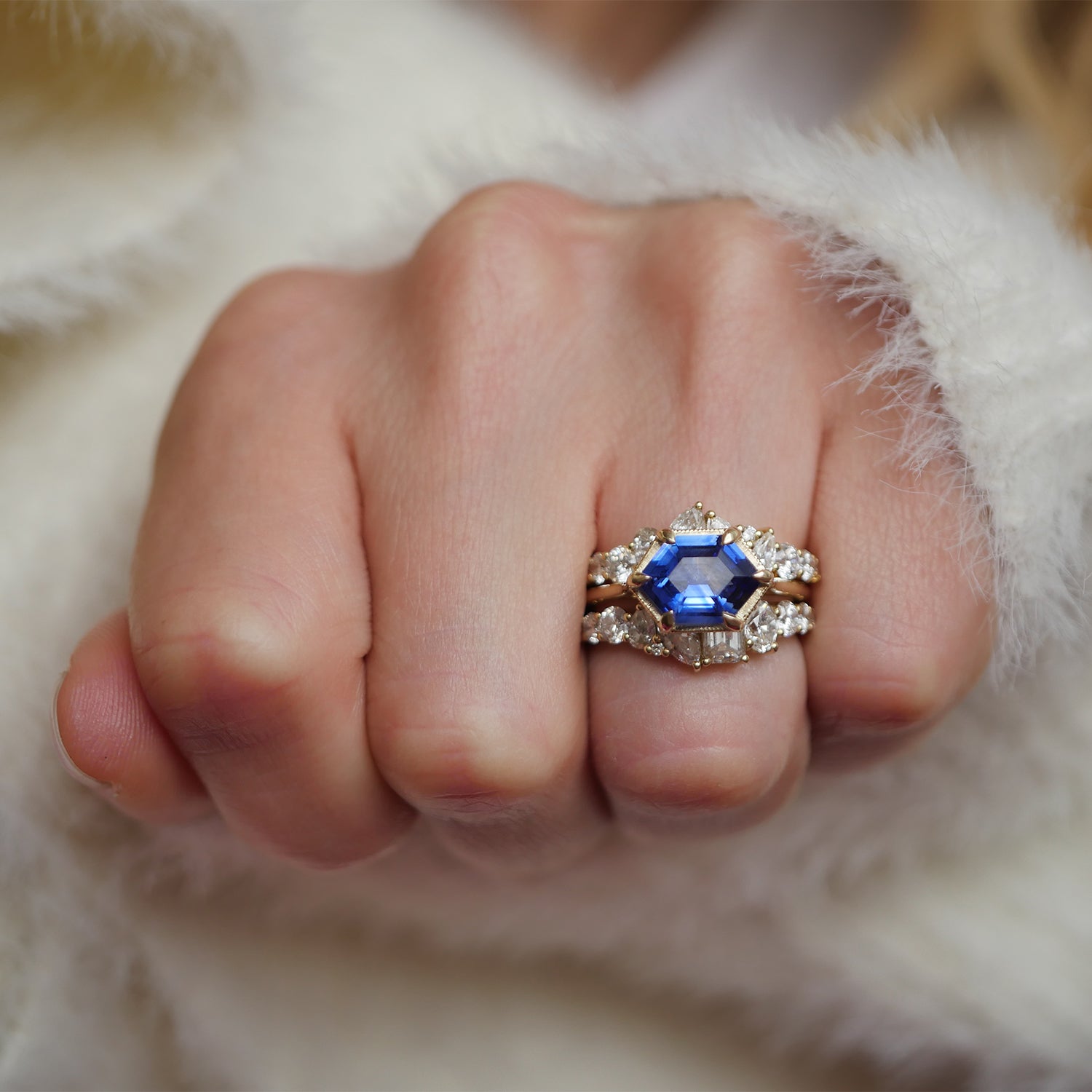 Elongated Hexagon Blue Sapphire Solitaire