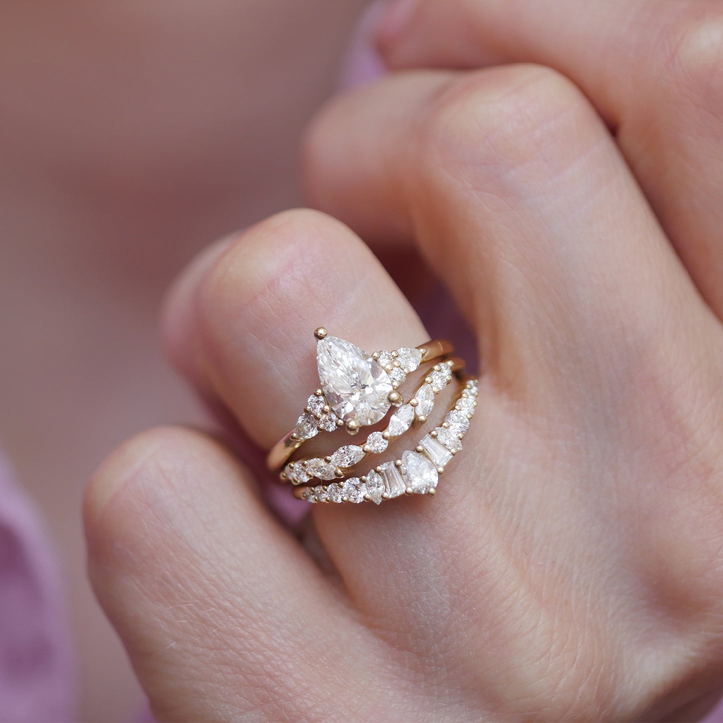 Pear Diamond Trio Ring