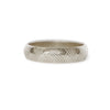 A 5mm wide white gold band with criss-cross details.