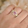 Custom Oval Pink Sapphire & Trillion Diamond Stacking Ring Set