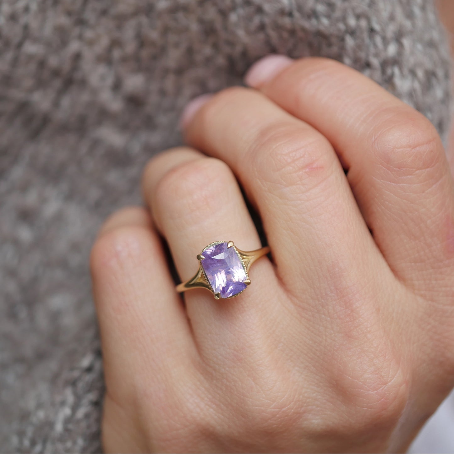 Split Shank Opalescent Purple Sapphire Solitaire