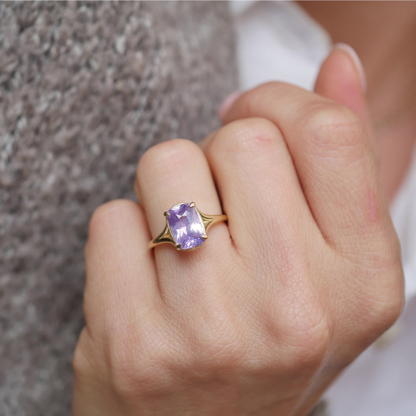 Split Shank Opalescent Purple Sapphire Solitaire