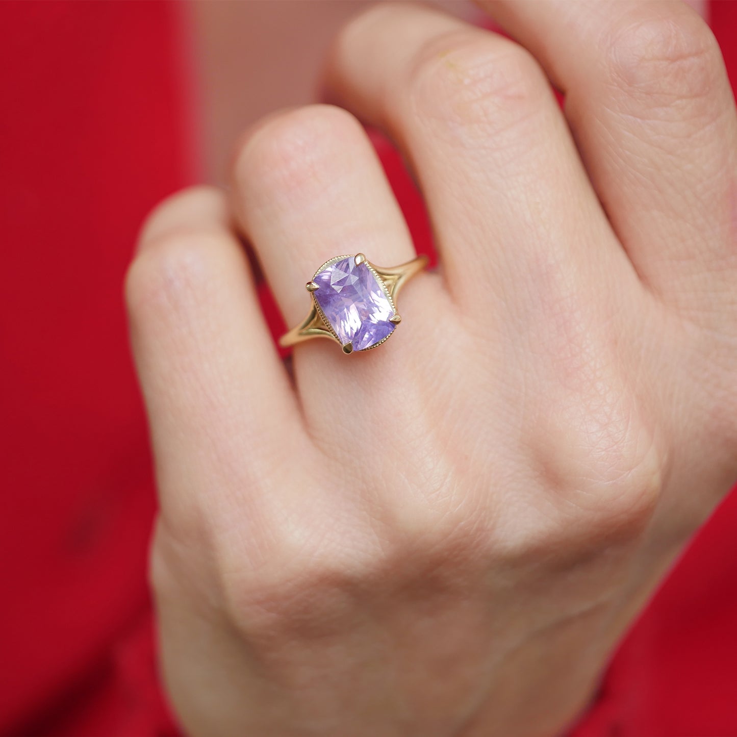 Split Shank Opalescent Purple Sapphire Solitaire