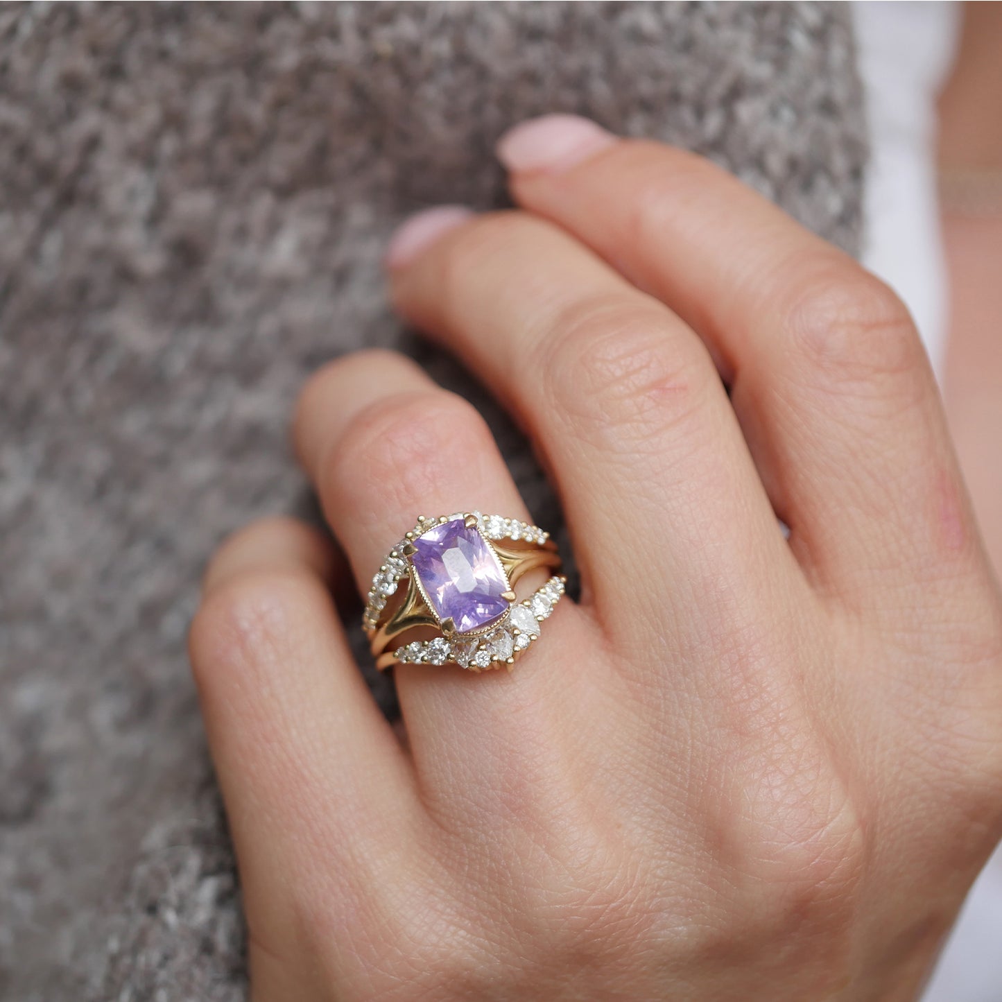 Split Shank Opalescent Purple Sapphire Solitaire