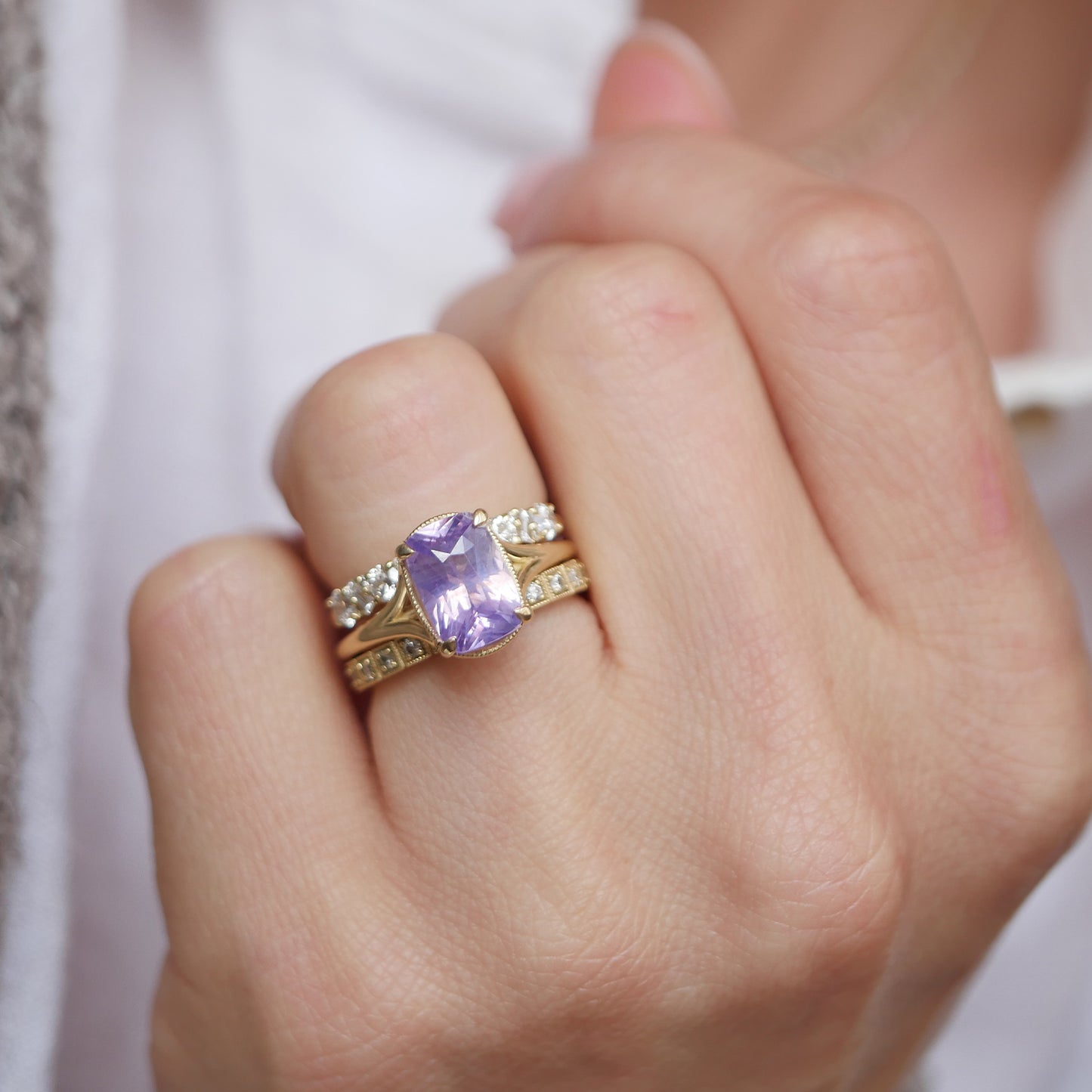 Split Shank Opalescent Purple Sapphire Solitaire