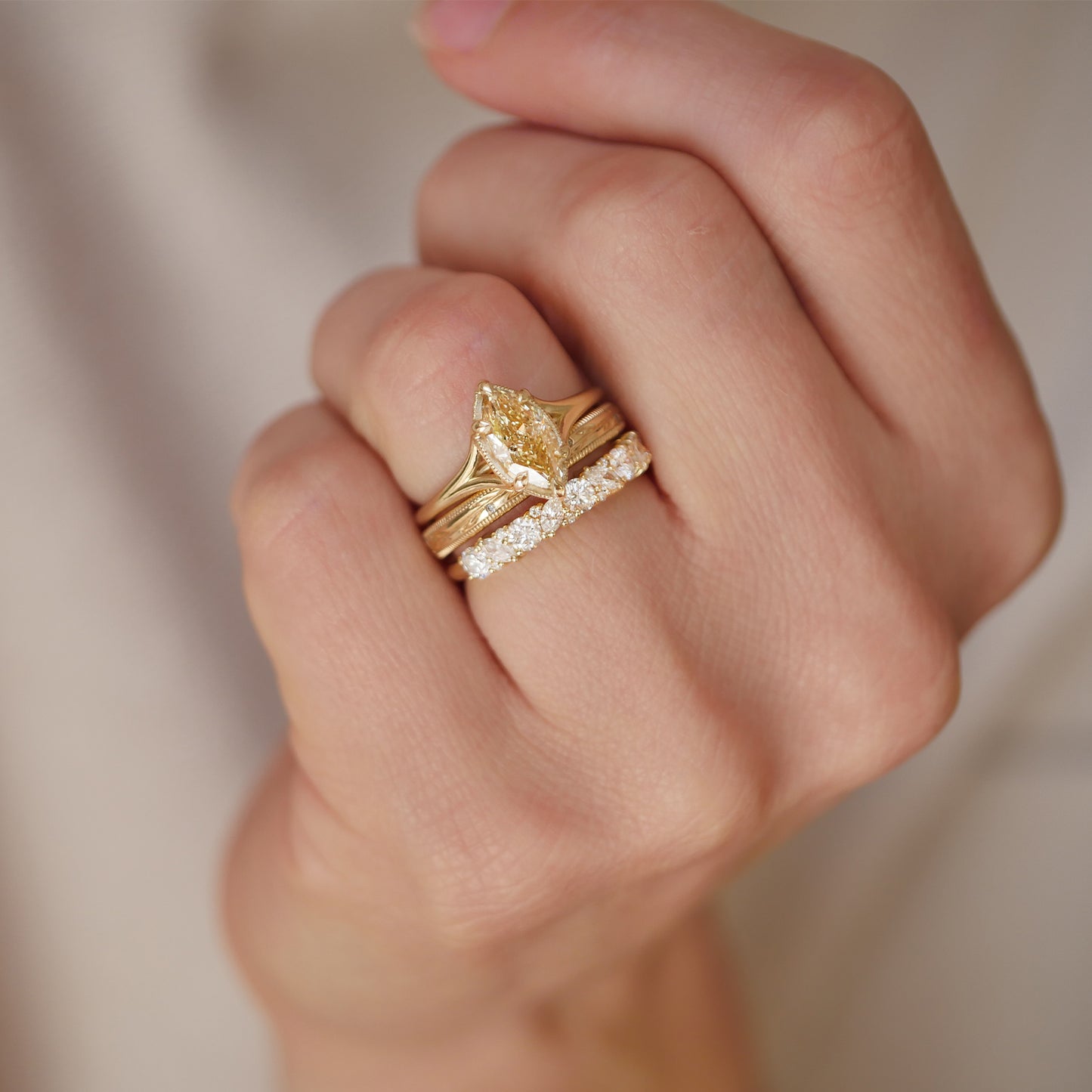 Split Shank Champagne Yellow Marquise Diamond Solitaire