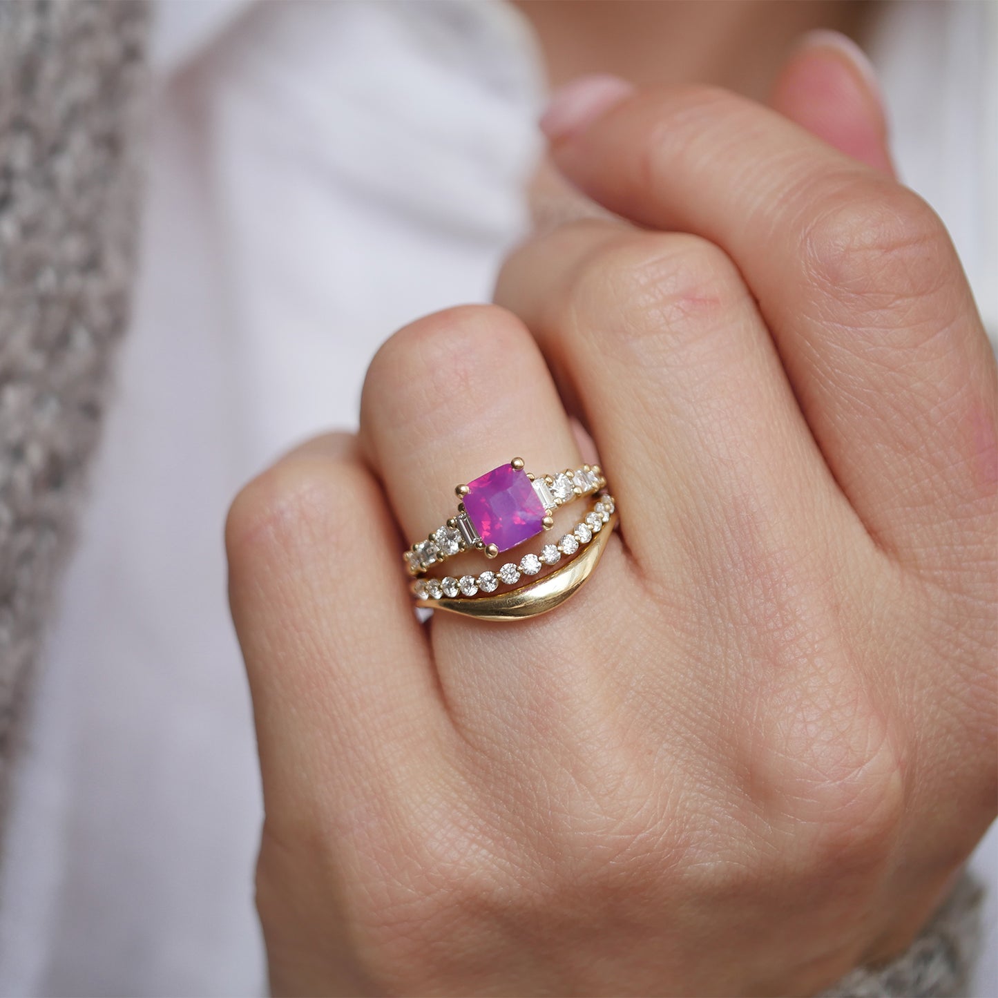 Cushion Opalescent Ruby Nouveau Ring