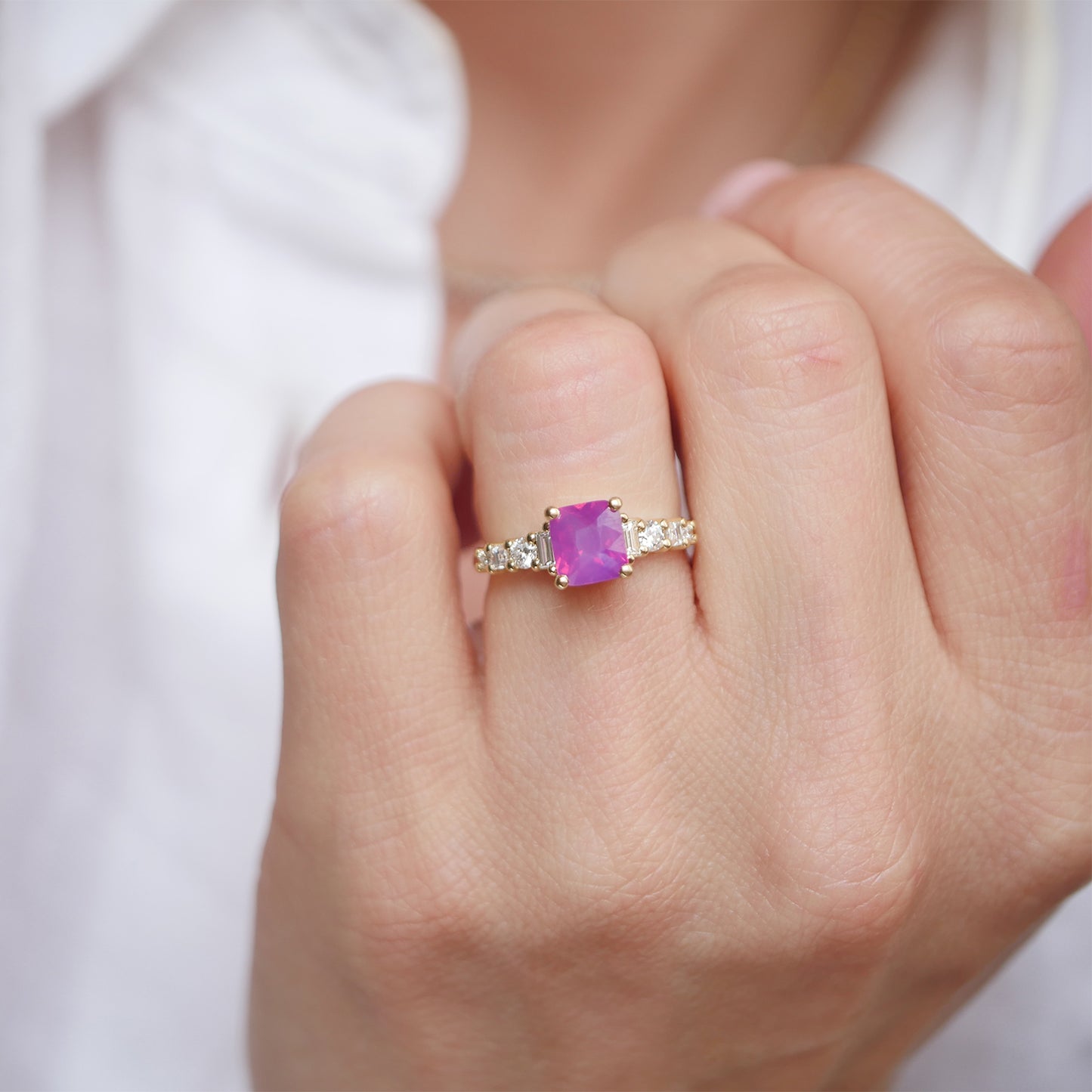 Cushion Opalescent Ruby Nouveau Ring