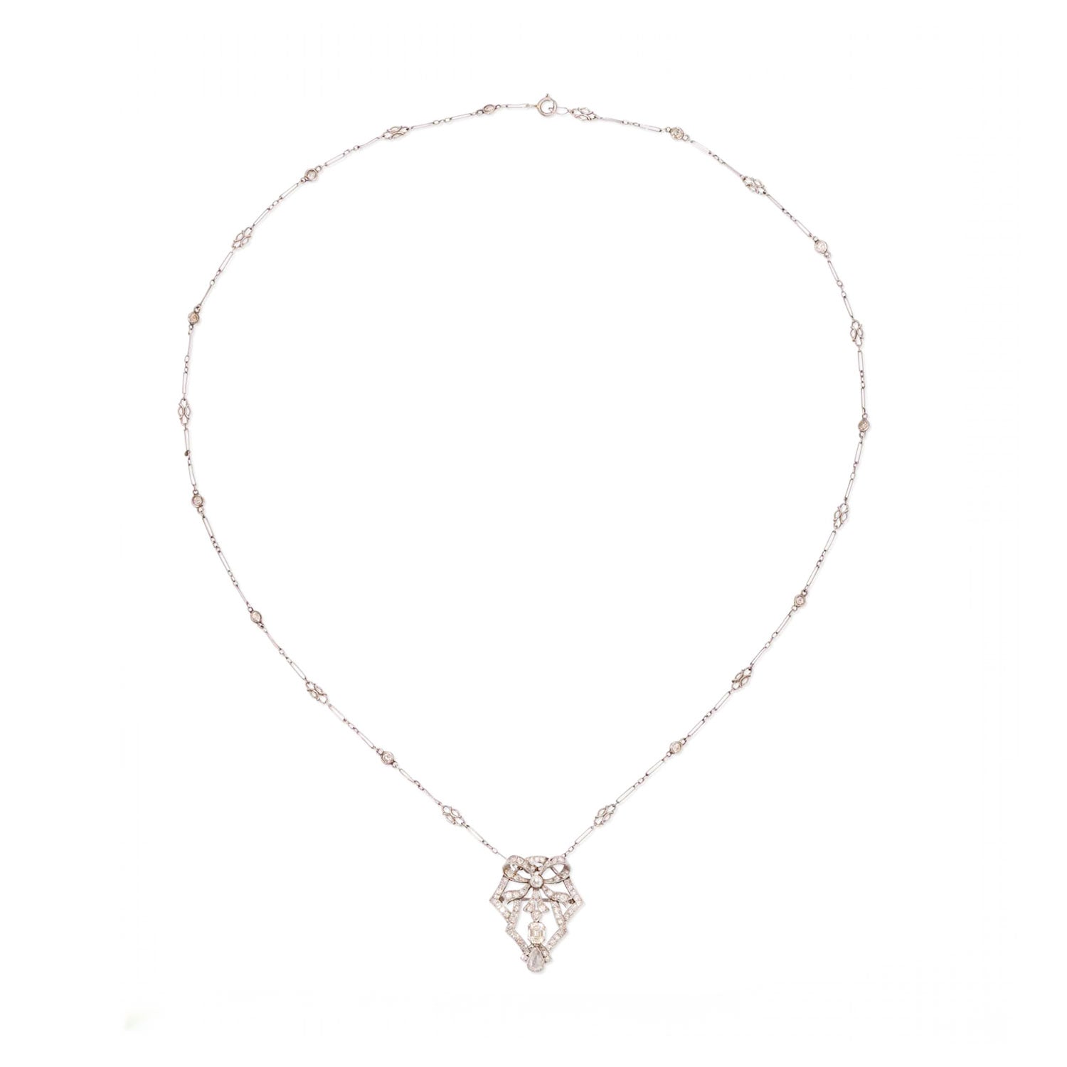 Antique Diamond Bow Pendant Necklace