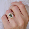 Green Teal Sapphire Deco Emerald Cut Diamond Mosaic Ring