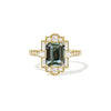 Green Teal Sapphire Deco Emerald Cut Diamond Mosaic Ring