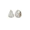 White gold teardrop-shaped diamond earrings with huggie closure.