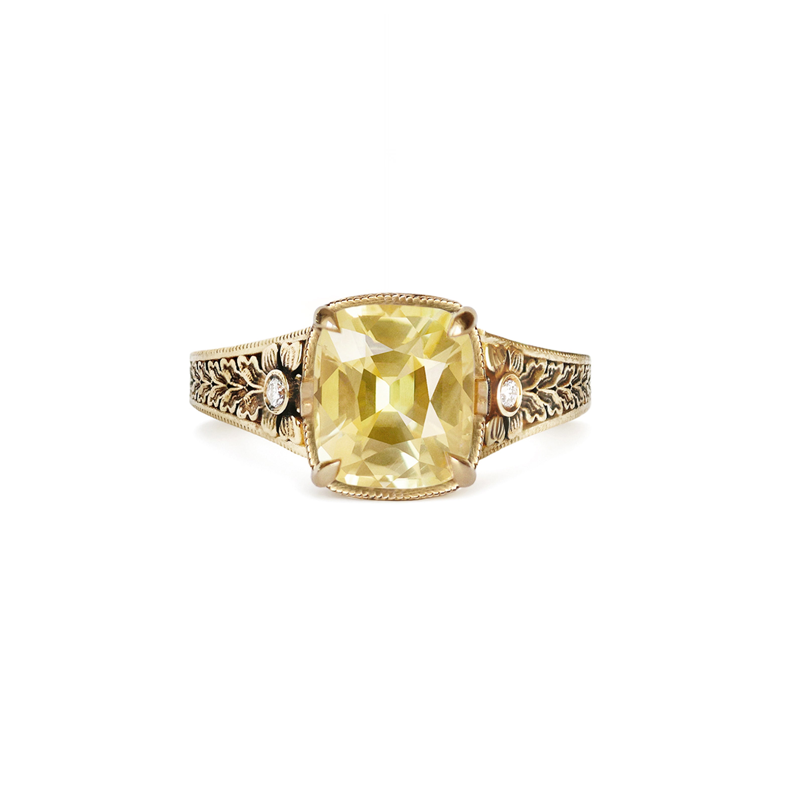 Nightbloom Antique Cushion Cut Yellow Sapphire Ring