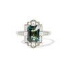 Custom Blue Green Emerald Cut Sapphire Deco Halo Engagement Ring