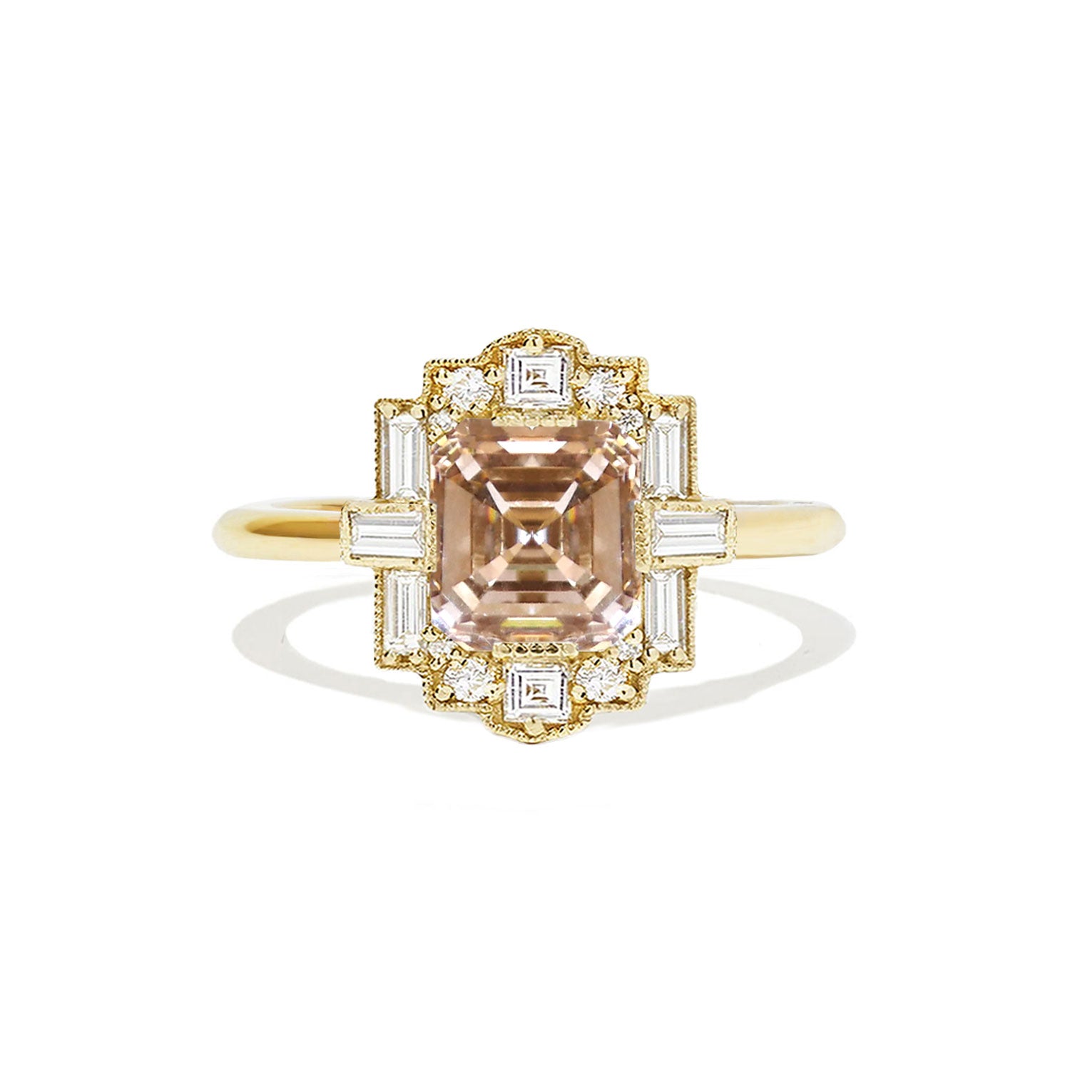 Gold ring with a natural champagne diamond and diamond accents